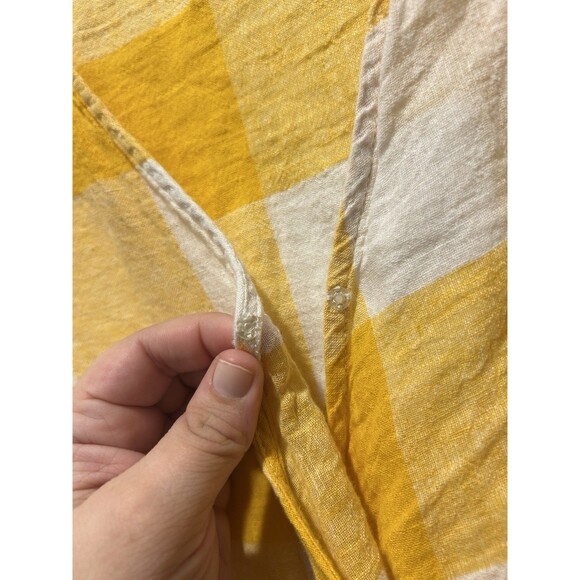 Old Navy Linen Blend Wrap Top Sz L Peplum Yellow Check Lightweight Gauze Beachy - Picture 6 of 10